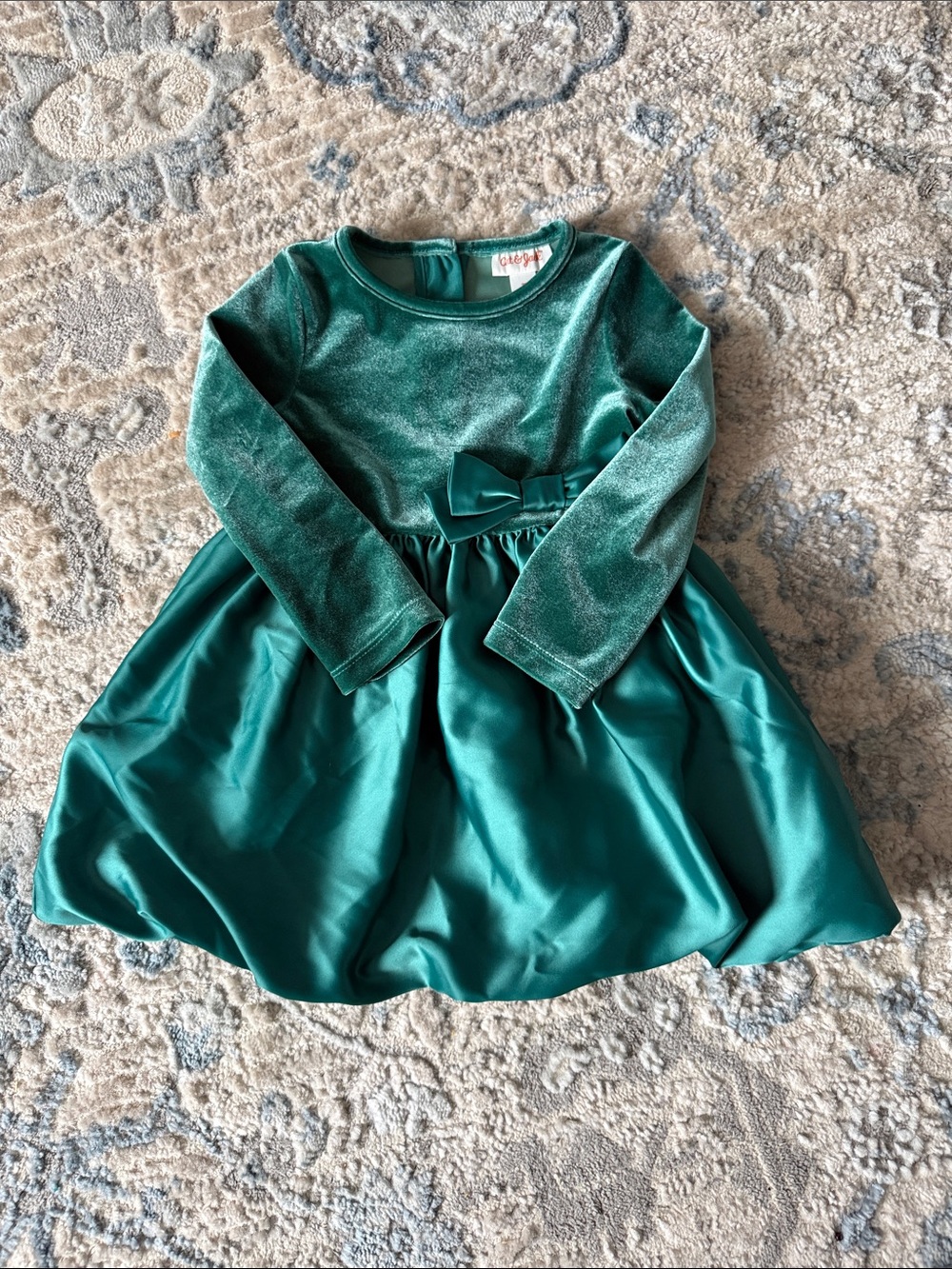 Cat & Jack Green Velvet & Satin Bow Kids Dress